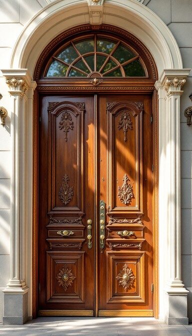 Stone-coloured composite entrance door with sidelights